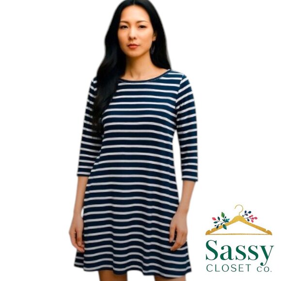 GAP Dress – 3/4 Sleeve Midi, Pockets, White/Blue, Sz M - Picture 1 of 5